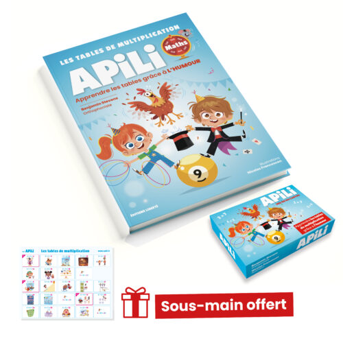 Pack DUO Tables de Multiplication Apili - 1 Livre + 1 Jeu de Cartes + sous main offert