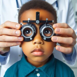 Enfant qui passe un test ophtalmologique.