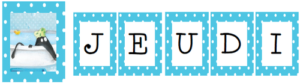 Ces lettres mobiles aident les enfants à écire des mots et les méorisent ainsi plus facilement grâce à la manipulation. On y voit ici des lettres pour apprendre l'orthographe des jours de la semaine.