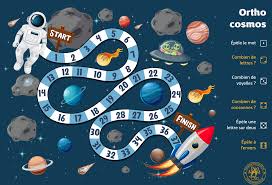 Image d'un plateau de jeu appelé orthocosmos qui contribue à apprendre l'orthographe en s'amusant